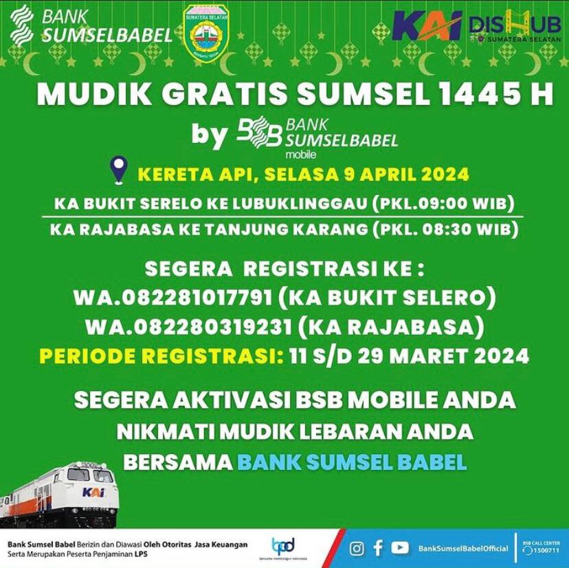 Free Homecoming for South Sumatra 1445 H from Bank Sumsel Babel